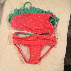 Cat & Jack Heart Print Bikini - Coral and Mint